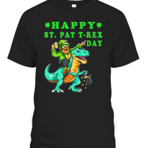 Happy St Pat Trex Day Dino St Patricks Day kids Toddler Boys T Shirt CAPT black front.jpg