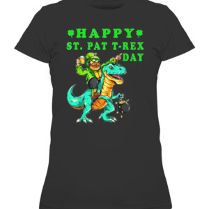 Happy St Pat Trex Day Dino St Patricks Day kids Toddler Boys T Shirt CAWTS black front.jpg