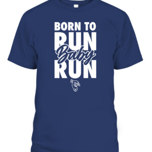 BORN TO RUN BABY RUN SHIRT #StrutUp, Saint Peter's Peacocks CAPT navy front.jpg
