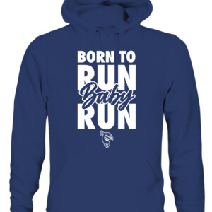BORN TO RUN BABY RUN SHIRT #StrutUp, Saint Peter's Peacocks CAUH navy front.jpg