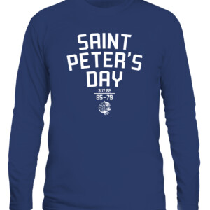 SAINT PETER'S DAY SHIRT #StrutUp, Saint Peter's Peacocks CALS navy front.jpg