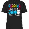 Reading Is My Jam Kids Teacher I Love to Read Books Lover T Shirt CABT black front.jpg