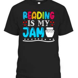 Reading Is My Jam Kids Teacher I Love to Read Books Lover T Shirt CABT black front.jpg