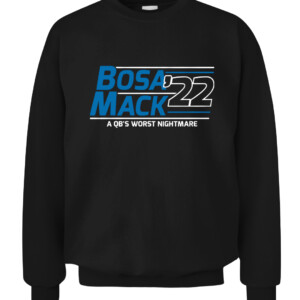 BOSA MACK '22 A QB'S WORST NIGHTMARE SHIRT JOEY BOSA AND KHALIL MACK, Los Angeles Chargers CACS black front.jpg