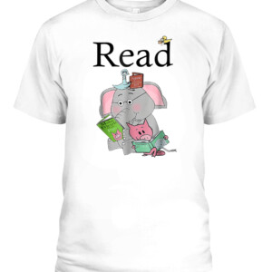Teacher Library Read Book Club Piggie Elephant Pigeons T Shirt CAPT white front.jpg