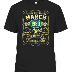 Legends Were Born In March 1980 42Th Birthday 42 Year Old T Shirt CABT black front.jpg