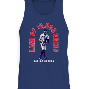 LAND OF 10,000 RAKES SHIRT Carlos Correa, Minnesota Twins CATT navy front.jpg