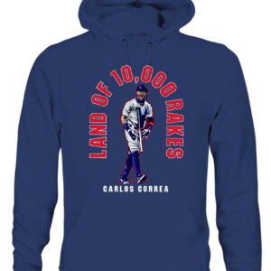 LAND OF 10,000 RAKES SHIRT Carlos Correa, Minnesota Twins CAUH navy front.jpg