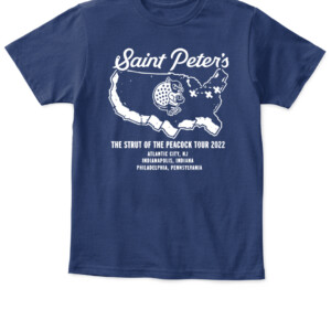 STRUT OF THE PEACOCK SHIRT #StrutUp, Saint Peter's Peacocks APKT navy front.jpg