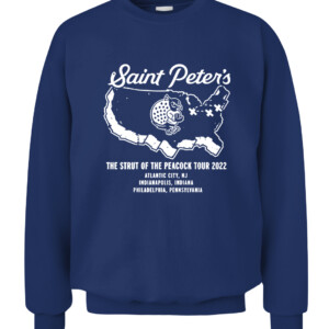 STRUT OF THE PEACOCK SHIRT #StrutUp, Saint Peter's Peacocks CACS navy front.jpg