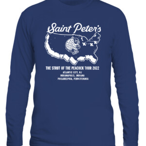 STRUT OF THE PEACOCK SHIRT #StrutUp, Saint Peter's Peacocks CALS navy front.jpg