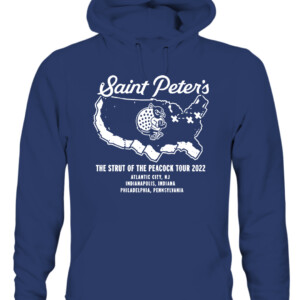 STRUT OF THE PEACOCK SHIRT #StrutUp, Saint Peter's Peacocks CAUH navy front.jpg