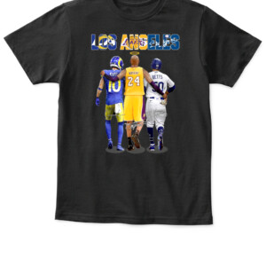 Los Angeles Sports Teams Signatures Shirt Cooper Kupp, Kobe Bryant And Mookie Betts, Los Angeles Lakers, Rams, Dodgers APKT black front 1.jpg