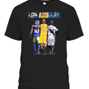Los Angeles Sports Teams Signatures Shirt Cooper Kupp, Kobe Bryant And Mookie Betts, Los Angeles Lakers, Rams, Dodgers CAPT black front 1.jpg