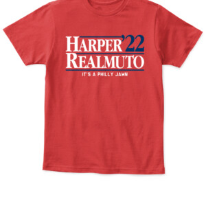 HARPER REALMUTO '22 SHIRT Bryce Harper, J.T. Realmuto, Philadelphia Phillies APKT red front.jpg