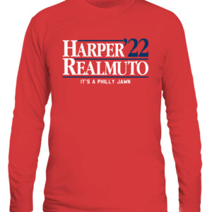 HARPER REALMUTO '22 SHIRT Bryce Harper, J.T. Realmuto, Philadelphia Phillies CALS red front.jpg