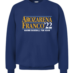 AROZARENA FRANCO '22 SHIRT Randy Arozarena, Wander Franco, Tampa Bay Rays CACS navy front.jpg