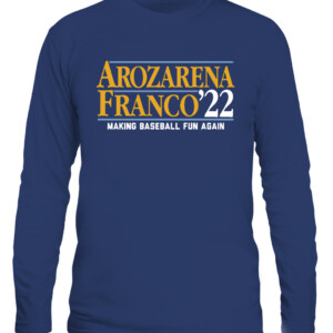 AROZARENA FRANCO '22 SHIRT Randy Arozarena, Wander Franco, Tampa Bay Rays CALS navy front.jpg