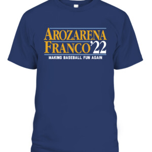 AROZARENA FRANCO '22 SHIRT Randy Arozarena, Wander Franco, Tampa Bay Rays CAPT navy front.jpg