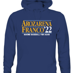 AROZARENA FRANCO '22 SHIRT Randy Arozarena, Wander Franco, Tampa Bay Rays CAUH navy front.jpg