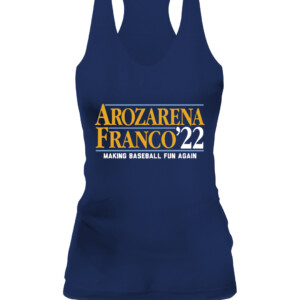 AROZARENA FRANCO '22 SHIRT Randy Arozarena, Wander Franco, Tampa Bay Rays CAWT navy front.jpg