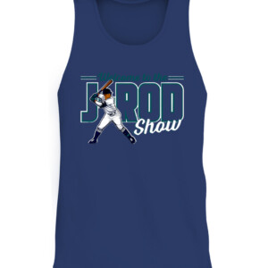 WELCOME TO THE J ROD SHOW SHIRT Julio RodrIguez, Seattle Mariners CATT navy front.jpg