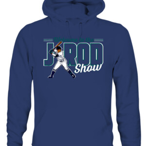 WELCOME TO THE J ROD SHOW SHIRT Julio RodrIguez, Seattle Mariners CAUH navy front.jpg