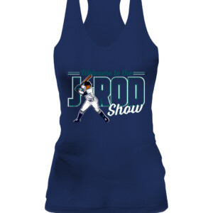 WELCOME TO THE J ROD SHOW SHIRT Julio RodrIguez, Seattle Mariners CAWT navy front.jpg