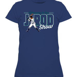 WELCOME TO THE J ROD SHOW SHIRT Julio RodrIguez, Seattle Mariners CAWTS navy front.jpg