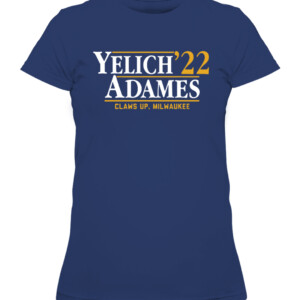 YELICH ADAMES '22 SHIRT Christian Yelich, Willy Adames, Milwaukee Brewers CAWTS navy front.jpg