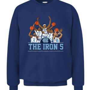 THE IRON 5 SHIRT Caleb Love, R.J. Davis, Leaky Black, Brady Manek, Armando Bacot, UNC, North Carolina Tar Heels CACS navy front.jpg