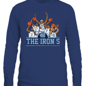 THE IRON 5 SHIRT Caleb Love, R.J. Davis, Leaky Black, Brady Manek, Armando Bacot, UNC, North Carolina Tar Heels CALS navy front.jpg
