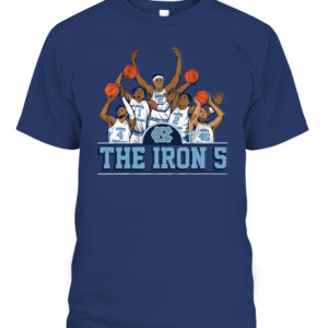 THE IRON 5 SHIRT Caleb Love, R.J. Davis, Leaky Black, Brady Manek, Armando Bacot, UNC, North Carolina Tar Heels CAPT navy front.jpg