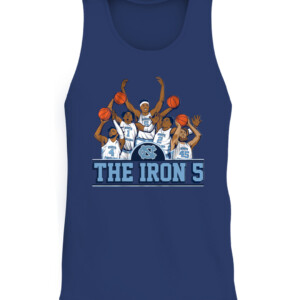 THE IRON 5 SHIRT Caleb Love, R.J. Davis, Leaky Black, Brady Manek, Armando Bacot, UNC, North Carolina Tar Heels CATT navy front.jpg