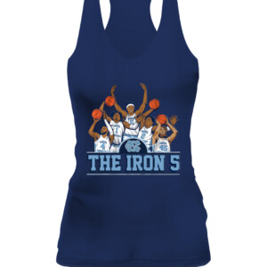 THE IRON 5 SHIRT Caleb Love, R.J. Davis, Leaky Black, Brady Manek, Armando Bacot, UNC, North Carolina Tar Heels CAWT navy front.jpg