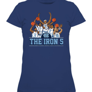 THE IRON 5 SHIRT Caleb Love, R.J. Davis, Leaky Black, Brady Manek, Armando Bacot, UNC, North Carolina Tar Heels CAWTS navy front.jpg
