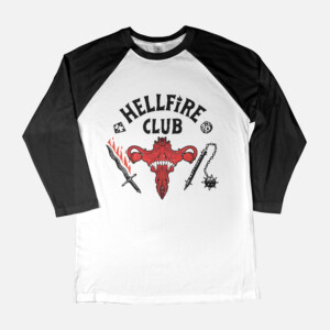 Stranger Things 4 Retro Hellfire Club Pro Choice Skull & Weapons 3 4 Sleeve Raglan