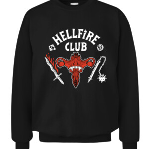 Stranger Things 4 Retro Hellfire Club Pro Choice Skull & Weapons Crewneck