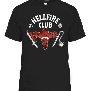 Stranger Things 4 Retro Hellfire Club Pro Choice Skull & Weapons T Shirt