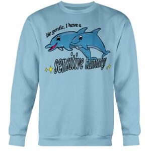 Be Gentle I Have A Sensitive Tummy Shirt Funny Dolphin Crewneck