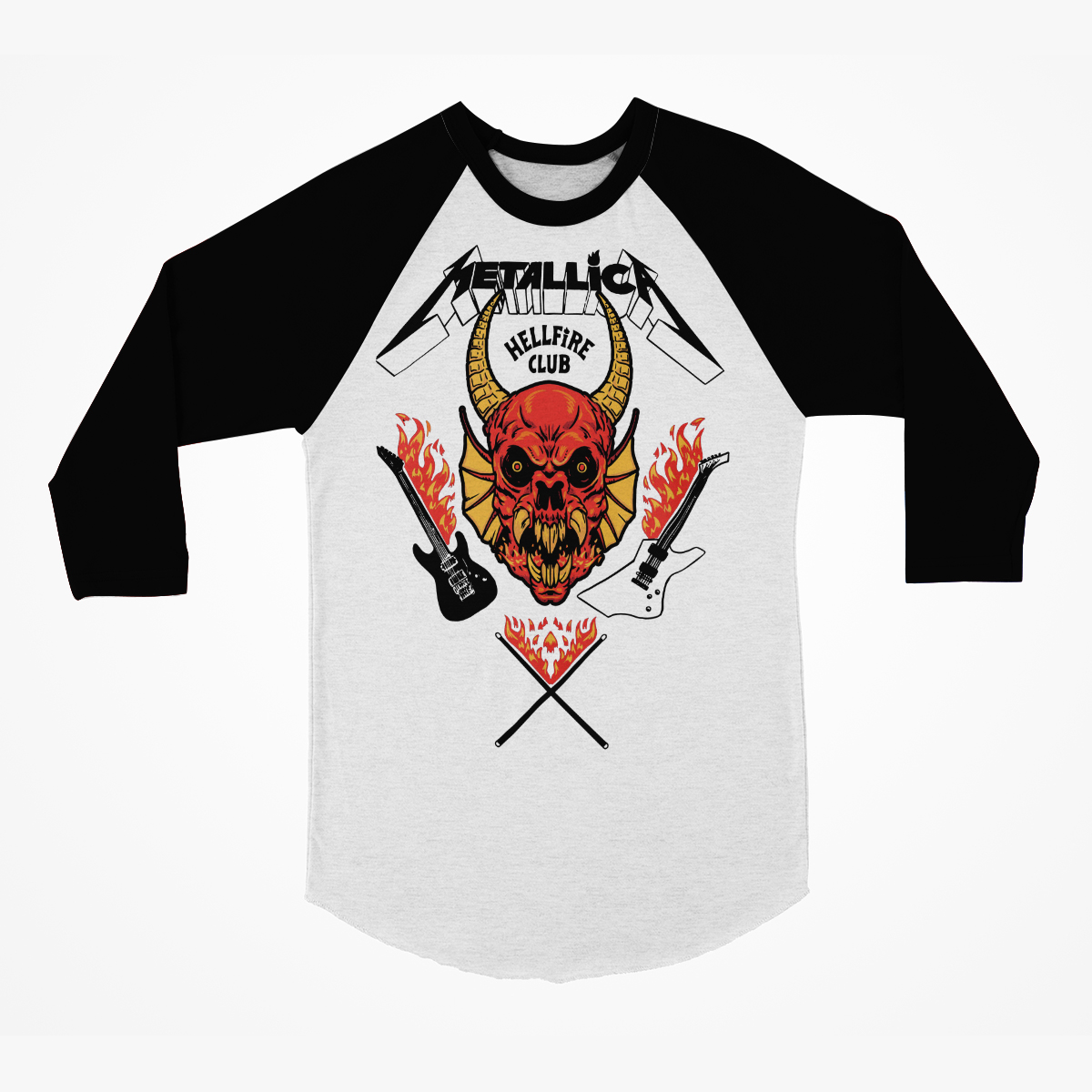 STRANGER THINGS X METALLICA HELLFIRE CLUB RAGLAN SHIRT STRANGER THINGS X METALLICA HELLFIRE CLUB RAGLAN SHIRT