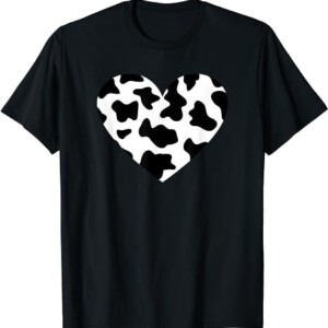 Awesome Cow Print Black & White Print Heart T Shirt