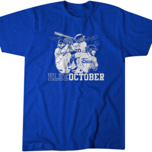 BLUE OCTOBER SHIRT MOOKIE BETTS, FREDDIE FREEMAN, & CLAYTON KERSHAW. Los Angeles Dodgers