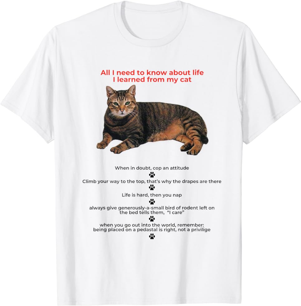 All I Need To Know About Life, I Learned From My Cat T-Shirt All I Need To Know About Life, I Learned From My Cat T Shirt