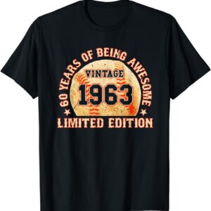 Baseball Fan Vintage 1963 60th Birthday T Shirt