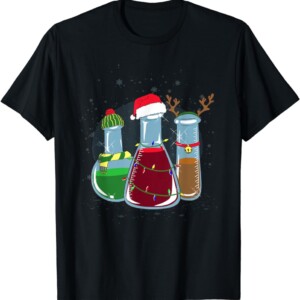 Chemistry lab flasks, Santa, reindeer, funny christmas T Shirt