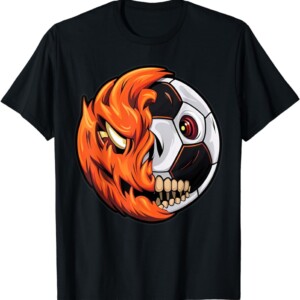 Halloween Soccer Ball Pumpkin Skull Soccer Player T Shirt