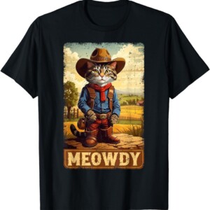 Meowdy Funny Country Side Cat Hat Vintage Cowboy Cat T Shirt