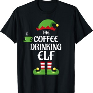 Coffee Drinking Elf Family Matching Group Christmas Shirt