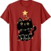 Funny Black Cat Christmas Lights Shirt